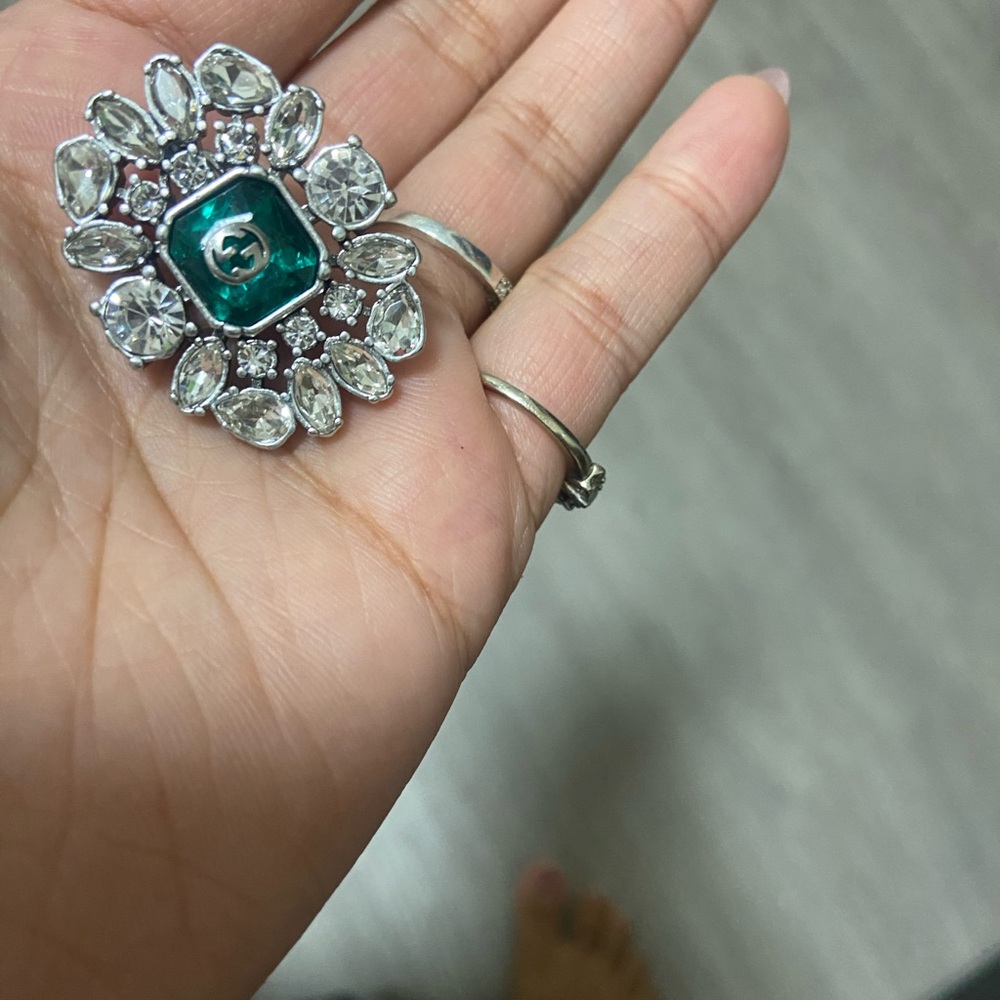 Gucci Silver and Green Crystal Earrings